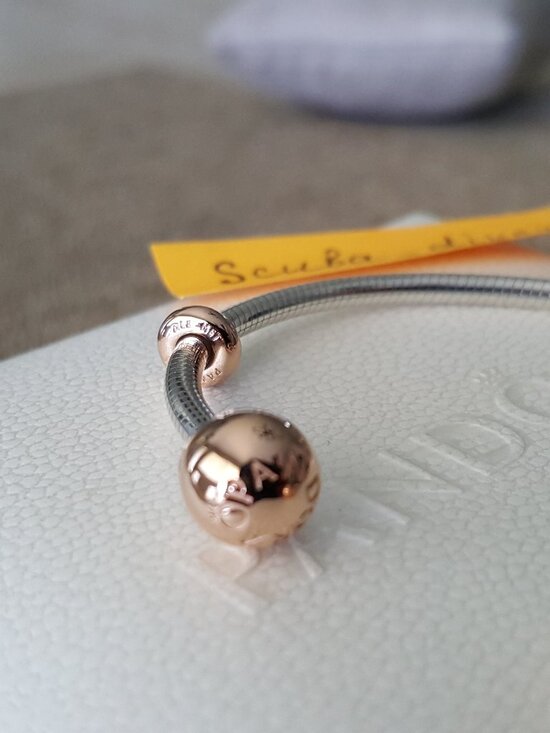 RARE Pandora Two-Tone Rose Gold Silver Moments Snake Chain Open Bracelet Bangle - Picture 4 of 13